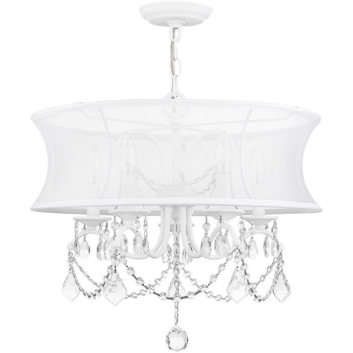 19" Five Light Dimmable Chandelier With Shades - White
