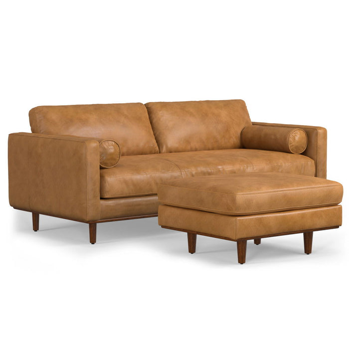 89" 2 Piece Living Room Set Sienna Leather Sofa With Ottoman With Brown Legs - Brown