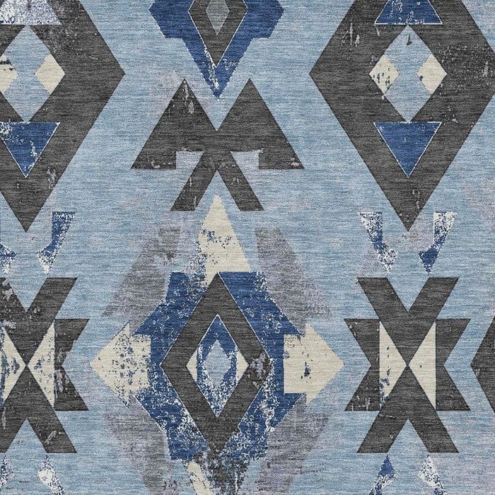 10' X 14' Southwestern Washable Area Rug With UV Protection (706745) - Blue / Charcoal / Ivory
