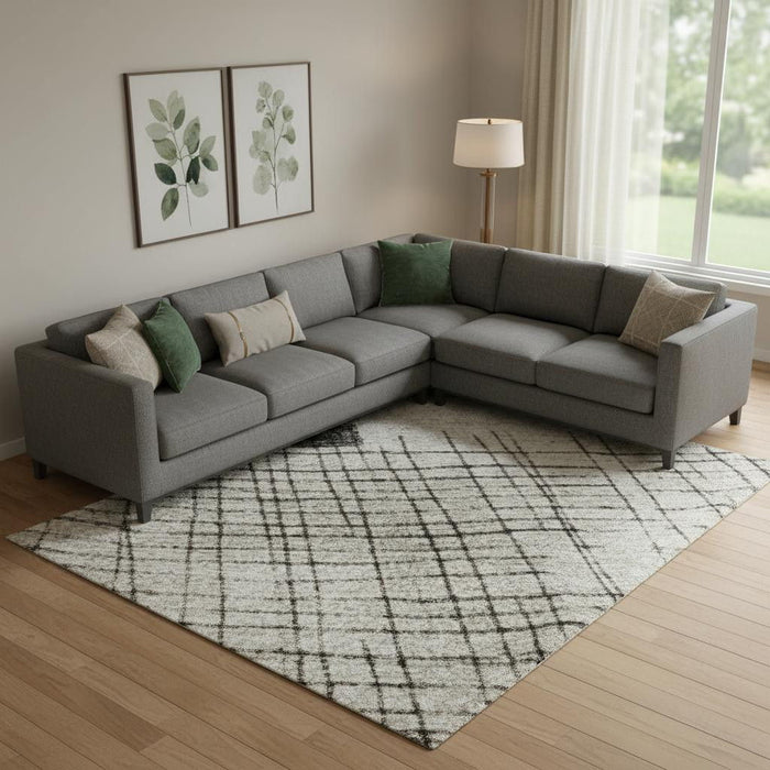 10' X 14' Geometric Washable Area Rug With UV Protection (718322) - Ivory / Gray