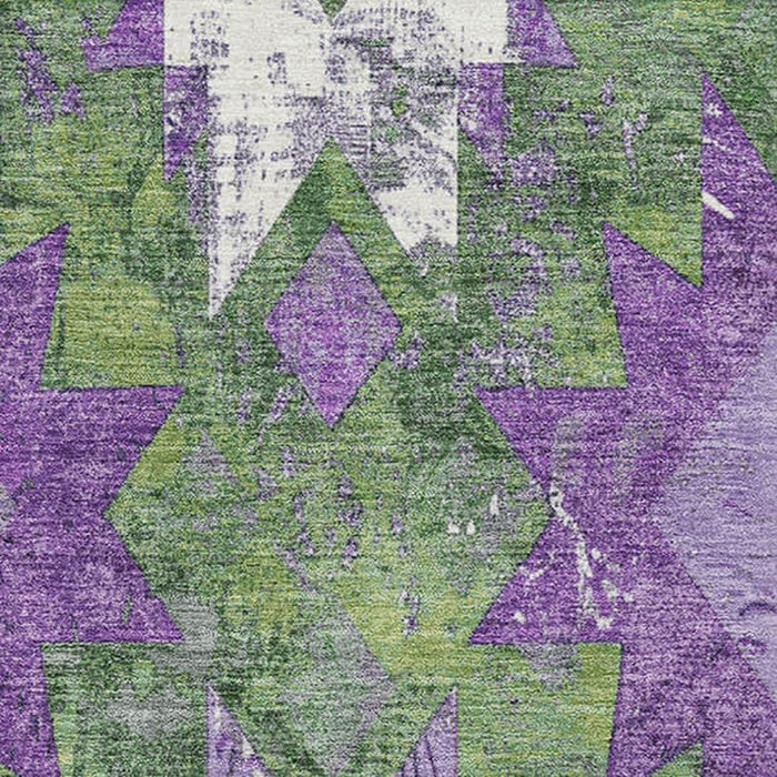 10' X 14' Southwestern Washable Area Rug With UV Protection (706649) - Green / Purple / Ivory
