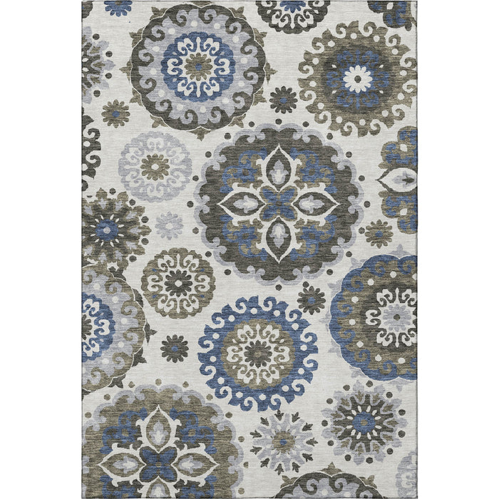 10' X 14' Medallion Washable Area Rug With UV Protection - Pewter
