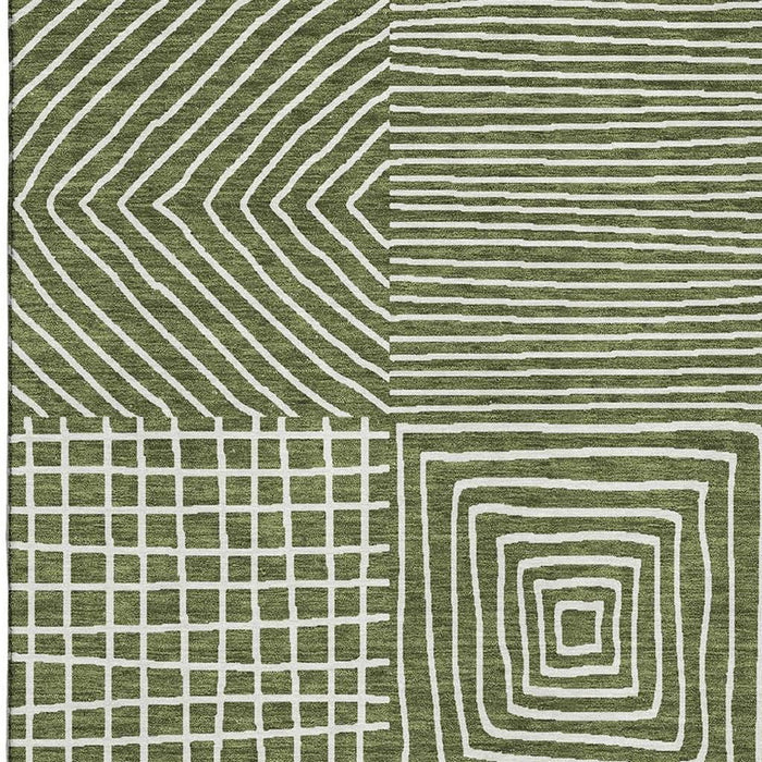 10' X 14' Geometric Washable Area Rug With UV Protection (681917) - Olive Green / Ivory