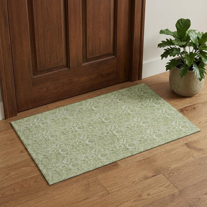 3' X 5' Floral Washable Area Rug With UV Protection (655103) - Artichoke Green / Silver