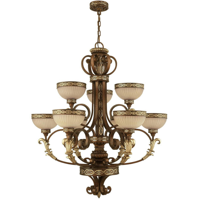 40" Nine Light Dimmable Chandelier With Shades - Bronze