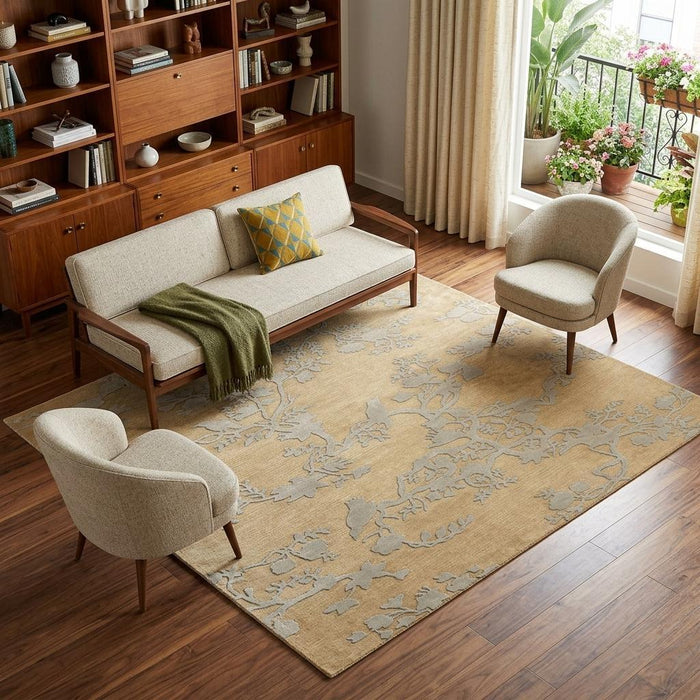 8' X 10' Wool Floral Hand Knotted Area Rug (744279) - Tan / Silver / Gold