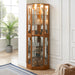 Giga 6-shelf corner curio display cabinet with lights, mirrors, and adjustable shelves for showcasing collectibles.
