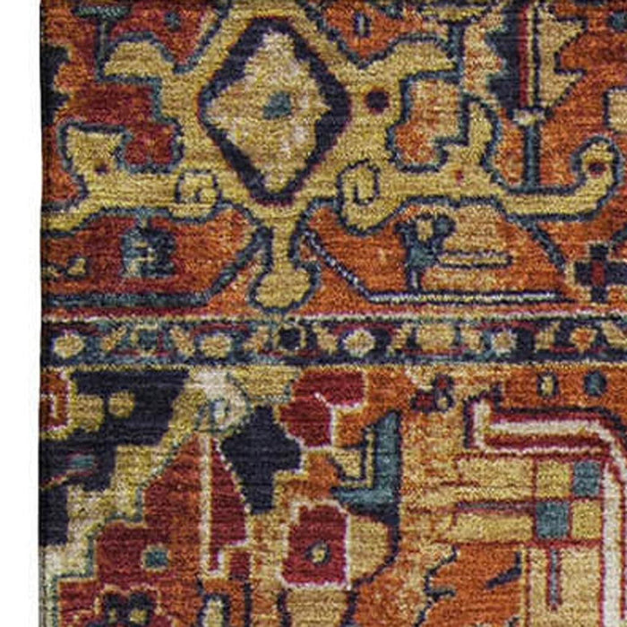 3' X 5' Oriental Washable Area Rug With UV Protection (649721) - Rust / Blue / Gold