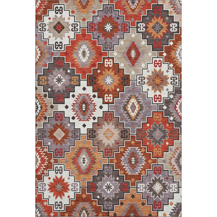 10' X 14' Geometric Washable Area Rug With UV Protection (718665) - Rust / Lavender