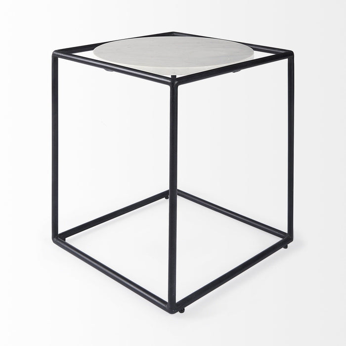 22" Marble Round End Table - Black