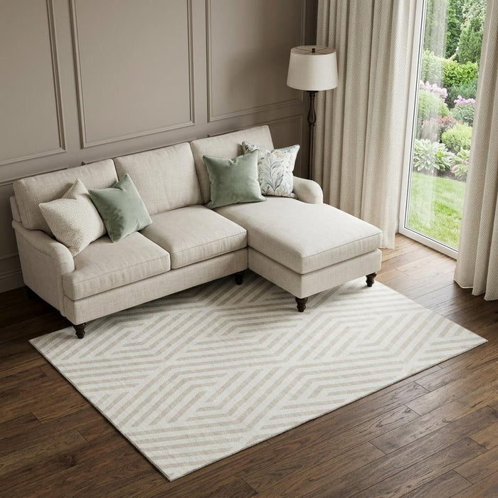 9' X 12' Geometric Washable Area Rug With UV Protection (648549) - Ivory / Beige