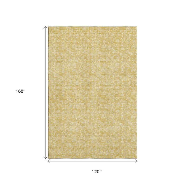 10' X 14' Floral Washable Area Rug With UV Protection (656412) - Gold / Ivory