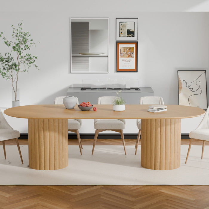 86" Wood Double Pedestal Base Oval Dining Table - Natural / Light Brown