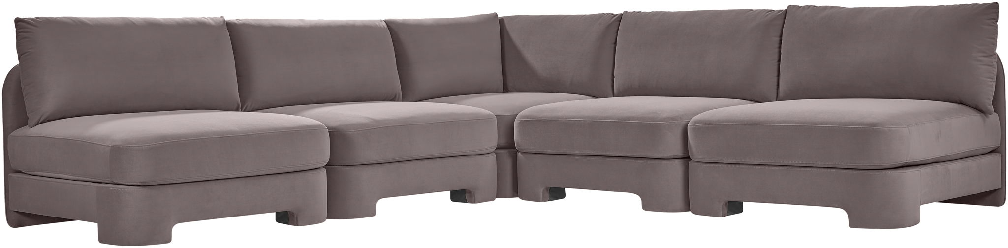 Meridian Furniture Hammond velvet performance fabric 5-piece armless sectional sofa in a modern stationary design.