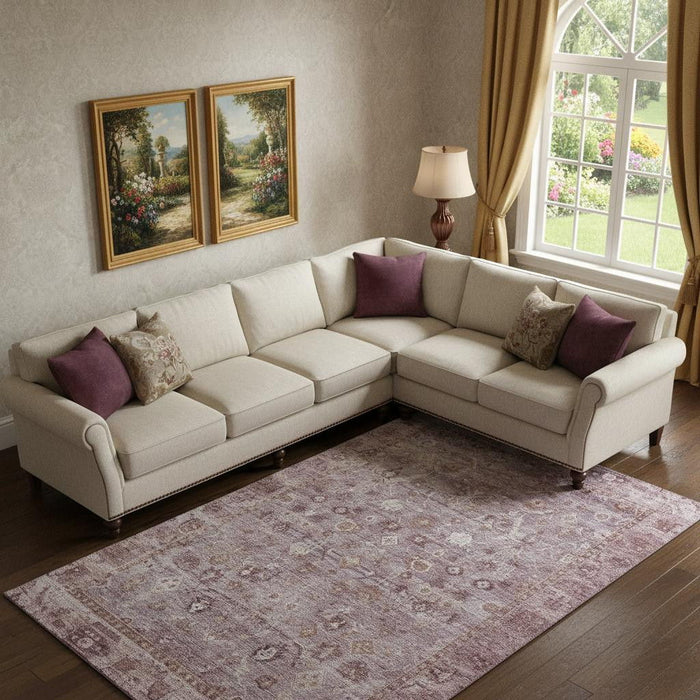 10' X 14' Oriental Washable Area Rug With UV Protection (700889) - Blush / Ivory