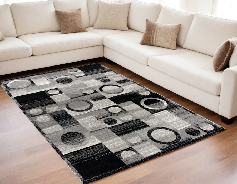 7.8' x 10.8' Modern Abstract Dhurrie Polypropylene Area Rug - Gray