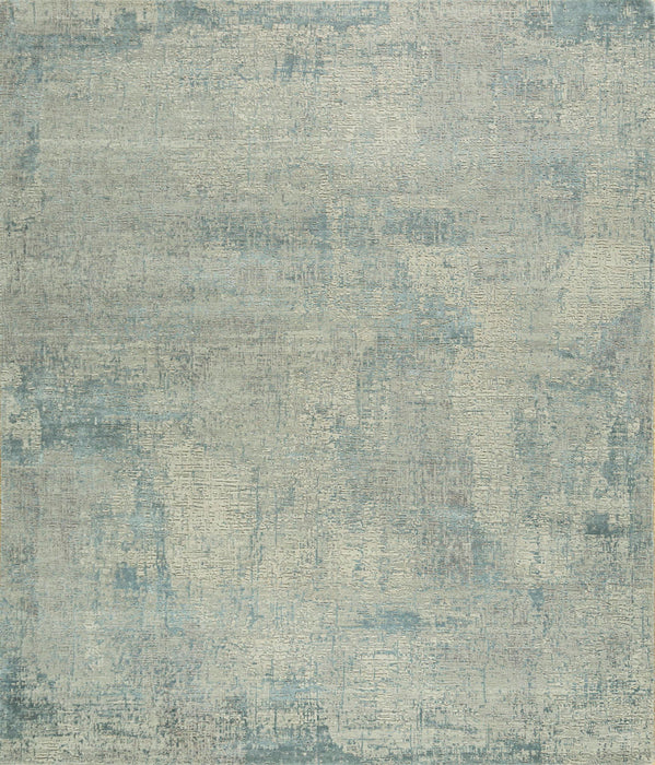 8' X 10' Abstract Hand Knotted Area Rug - Light Blue