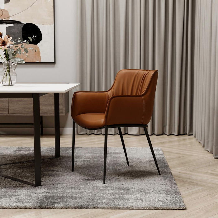 Faux Leather Steel Dining Arm Chair - Brown / Black