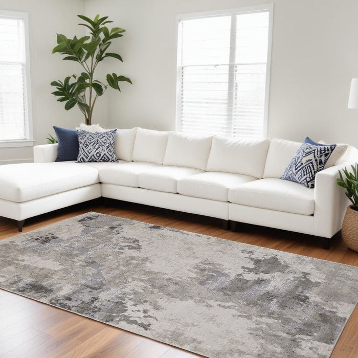10' x 13.2' Abstract Stain Resistant Area Rug - Ivory And Gray