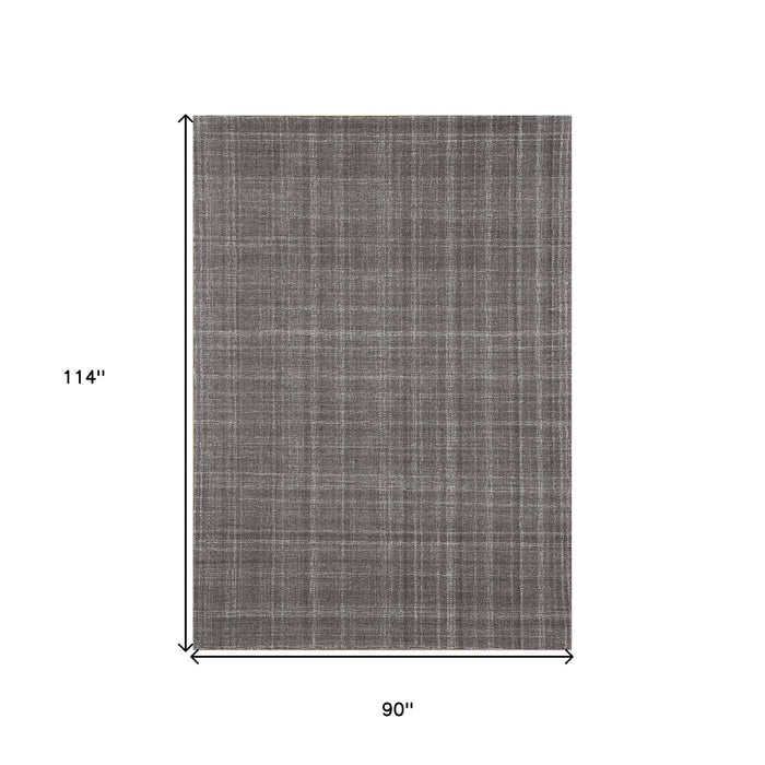 8' X 10' Wool Plaid Hand Tufted Area Rug - Graphite And Ivory