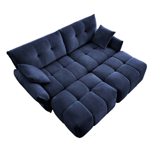 Giga 2-piece living room sofa set with textured fabric, high resilience cushions, ottoman, and pillows on a modern home background.