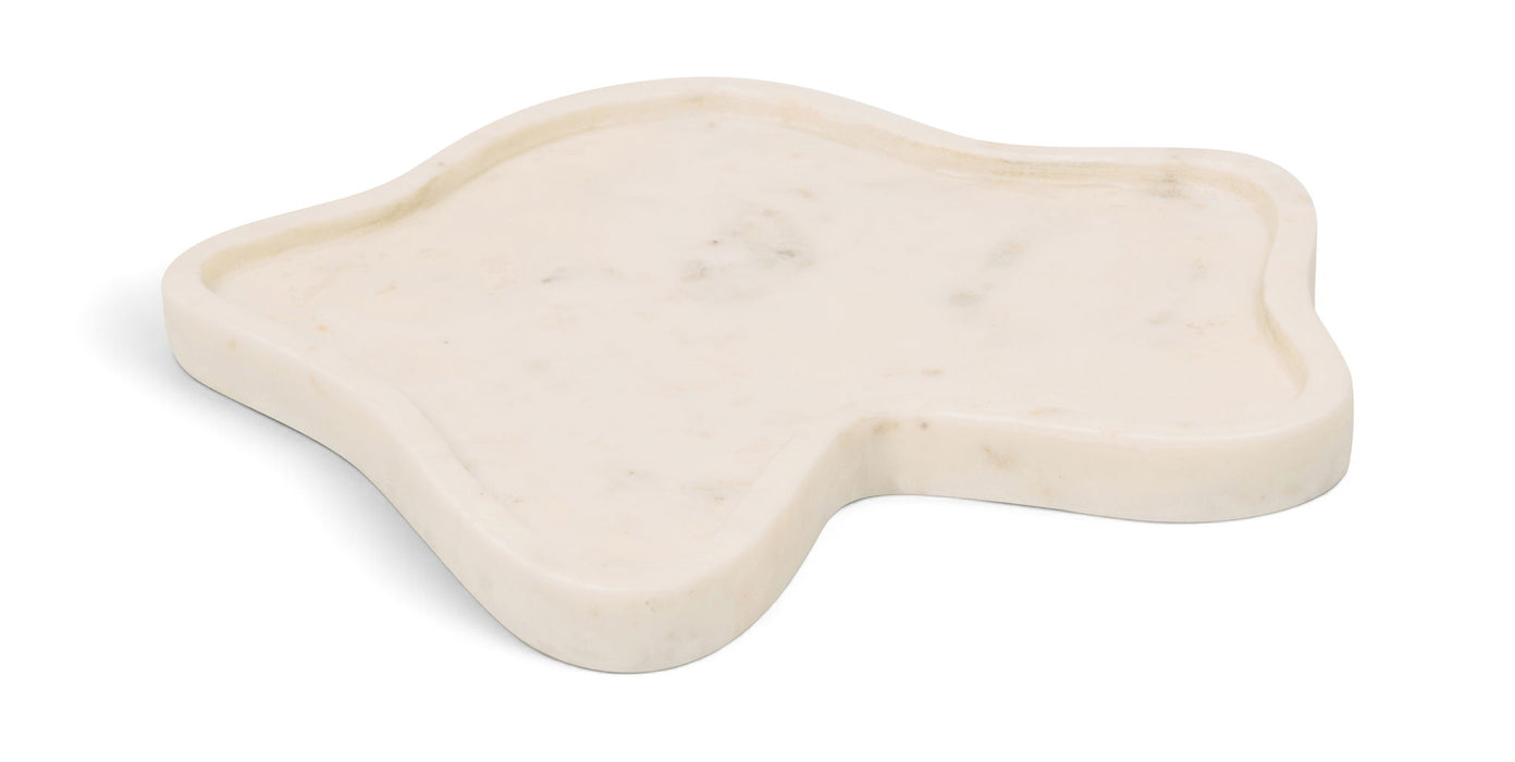 Elegant Alvar marble tray by Meridian Furniture featuring polished white marble with subtle gray veining, perfect for serving or display.