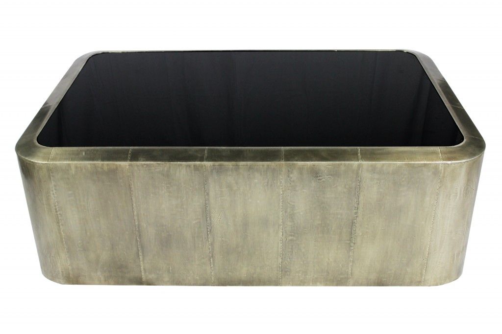 54" Glass And Metal Solid Coffee Table - Black And Silver