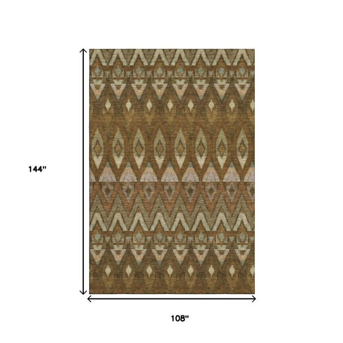 9' X 12' Southwestern Washable Area Rug With UV Protection (651898) - Brown / Sage / Beige