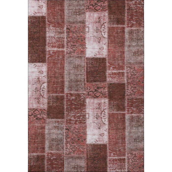 10' X 14' Patchwork Washable Area Rug With UV Protection (652923) - Burgundy / Ivory