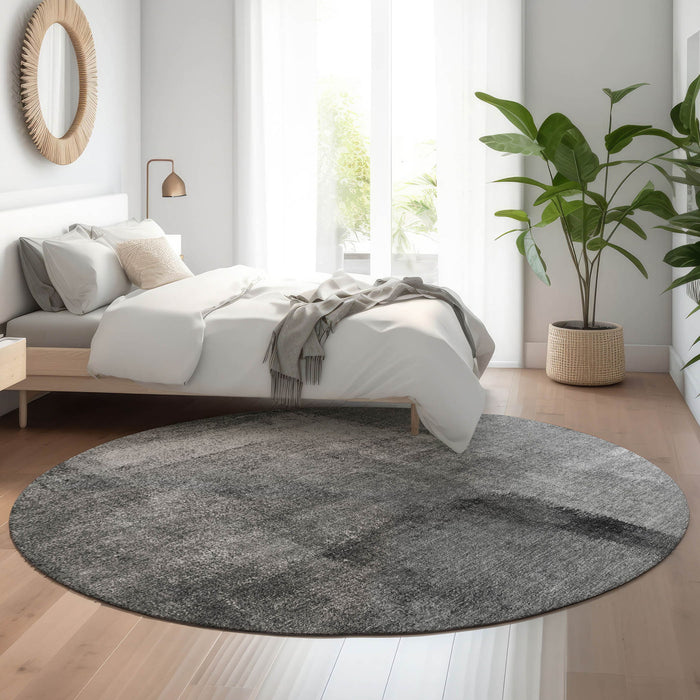 8' Abstract Washable Round Rug With UV Protection - Gray And Charcoal
