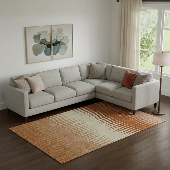 10' X 14' Striped Washable Area Rug With UV Protection (670381) - Copper / Beige