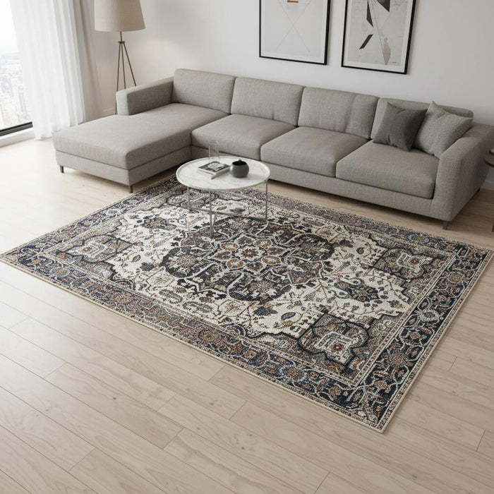 8' X 10' Medallion Area Rug (660313) - Gray / Black / Ivory