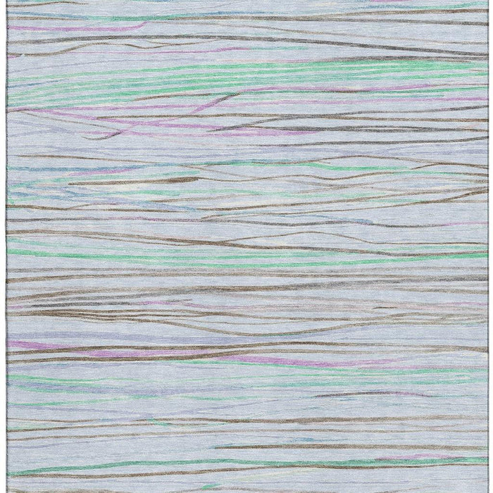 10' X 14' Striped Washable Area Rug With UV Protection (694737) - Sky Blue / Green / Purple