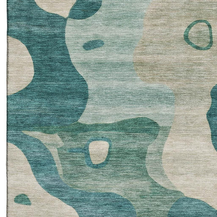 10' X 14' Abstract Washable Area Rug With UV Protection (716863) - Teal / Ivory
