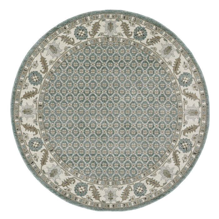 8' Oriental Round Rug - Blue And Ivory