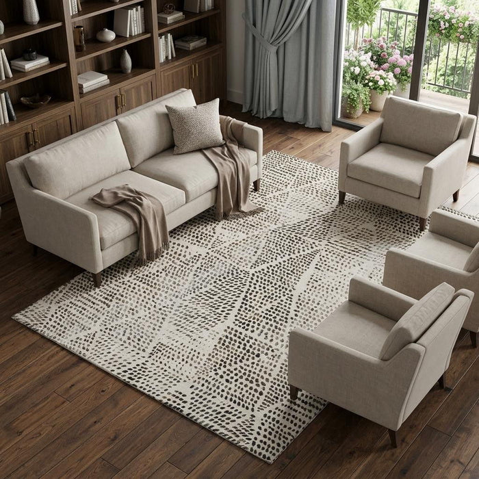 10' X 14' Diamond Washable Area Rug With UV Protection (650584) - Ivory / Charcoal