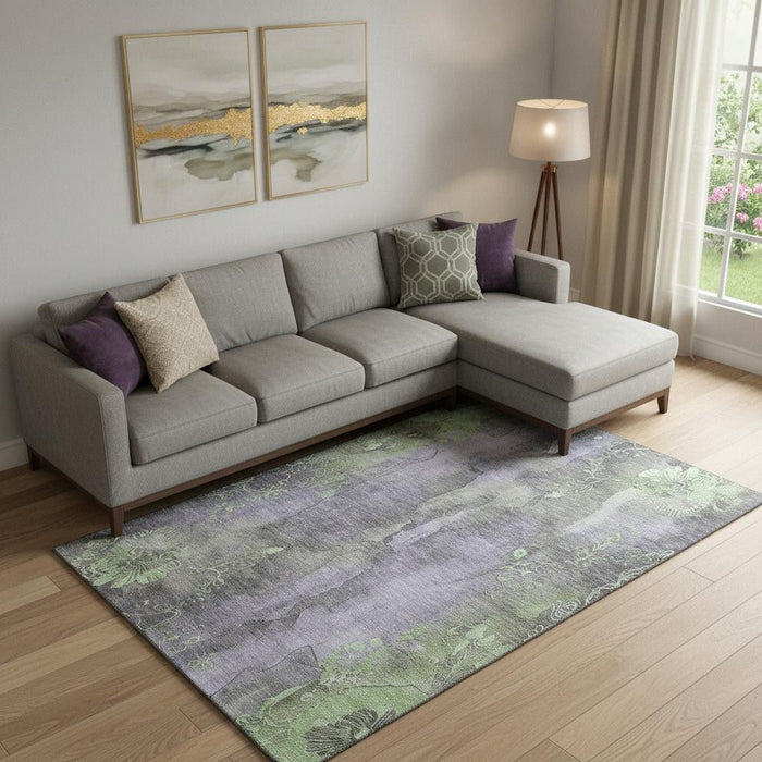 10' X 14' Floral Washable Area Rug With UV Protection (706325) - Lavender / Green