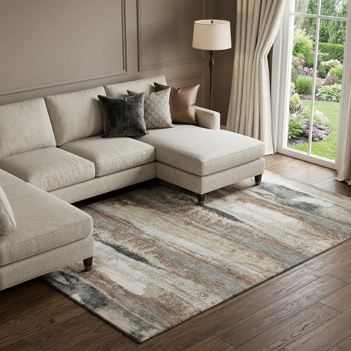 10' X 14' Abstract Washable Area Rug With UV Protection (675054) - Taupe / Beige / Brown