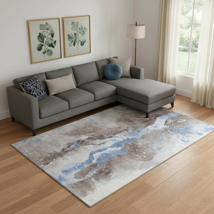 10' X 14' Abstract Washable Area Rug With UV Protection (697962) - Taupe / Blue / Ivory