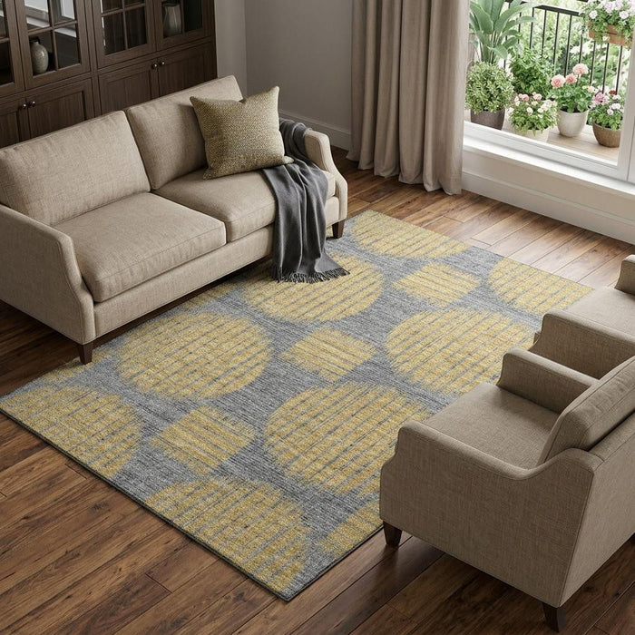8' X 10' Geometric Distressed Washable Area Rug With UV Protection (645047) - Gold / Gray