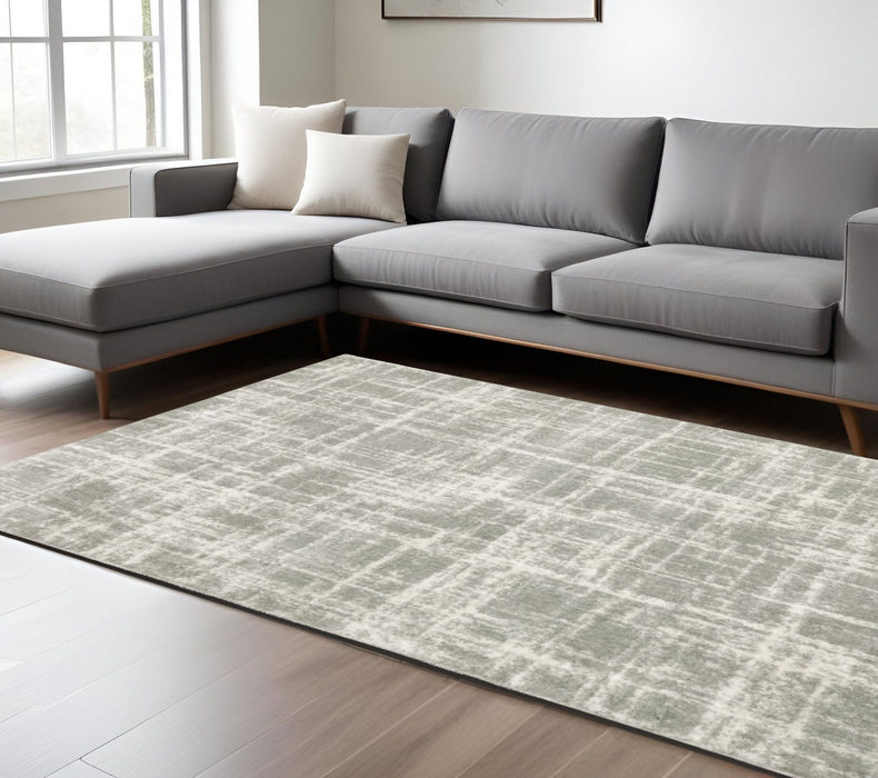 8' x 11' Abstract Shag Power Loom Stain Resistant Area Rug - Gray And Ivory