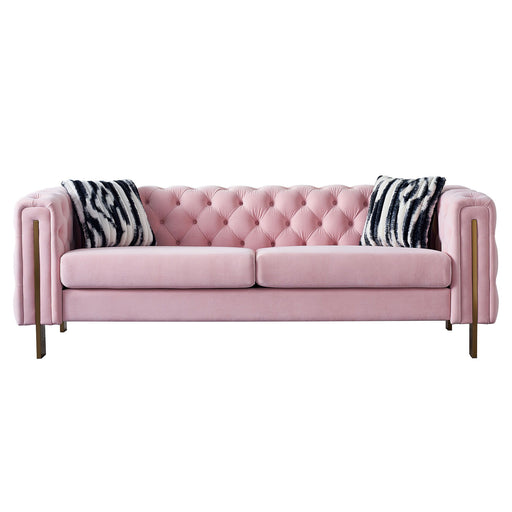 Giga Chesterfield modern tufted stationary sofa in gray fabric, 84.25 inches wide, with plush cushions and elegant tufted design.