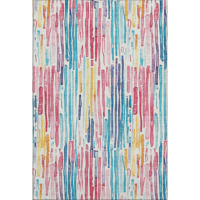 10' X 14' Striped Washable Area Rug With UV Protection (697152) - White / Pink / Teal