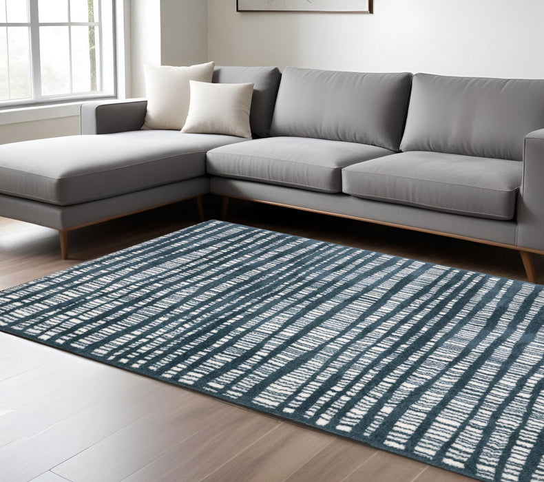 7' X 10' Striped Distressed Area Rug - Teal And Ivory