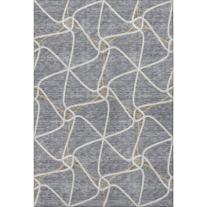 10' X 14' Geometric Washable Area Rug With UV Protection (675378) - Gray / Gold / Ivory