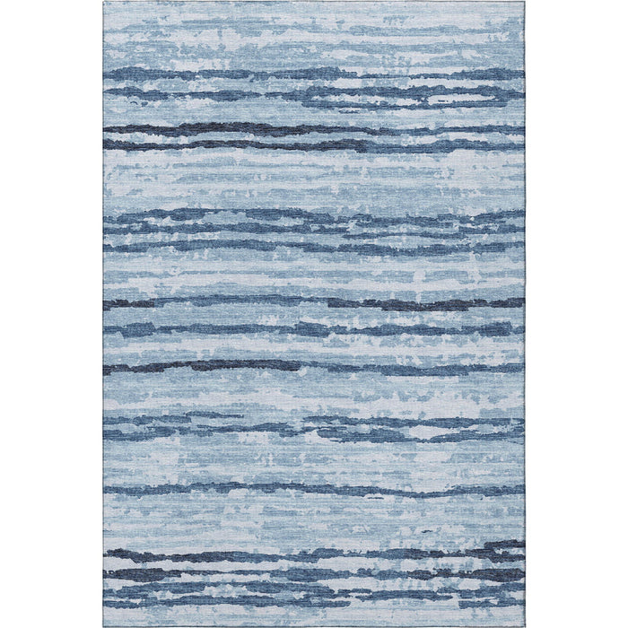 8' X 10' Striped Washable Area Rug With UV Protection - Blue / Ivory