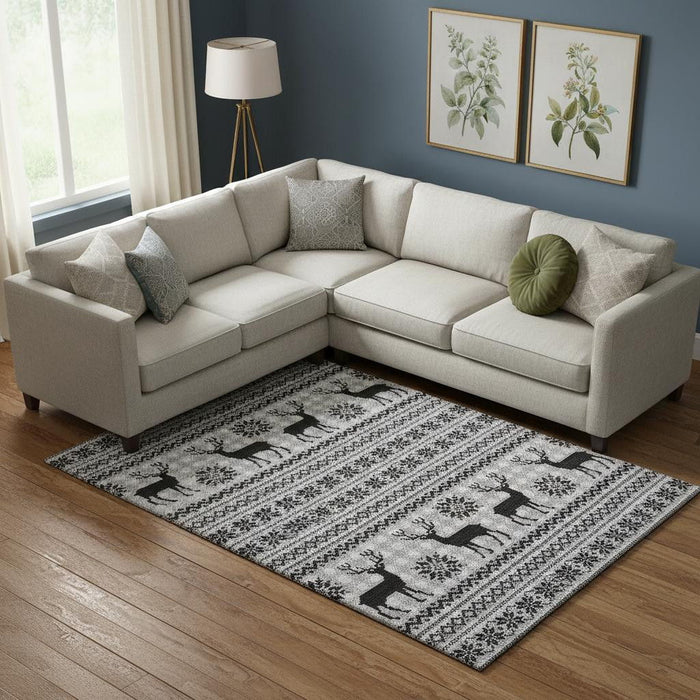 10' X 14' Abstract Geometric Washable Area Rug With UV Protection (702002) - Silver / Black / Ivory