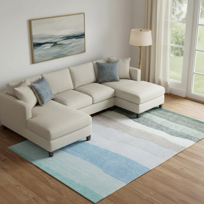 10' X 14' Striped Washable Area Rug With UV Protection (714883) - Green / Blue
