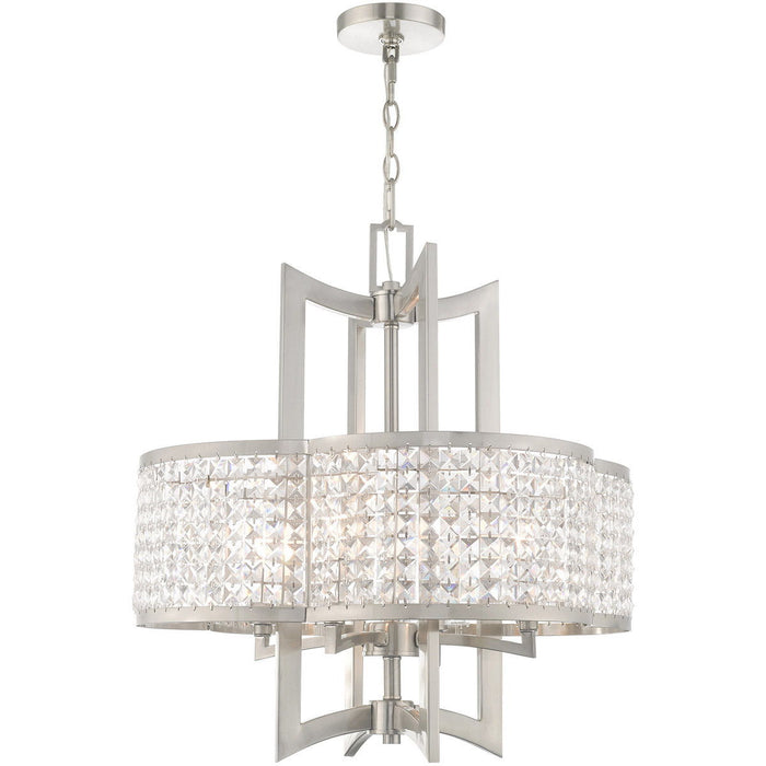 24" Four Light Dimmable Chandelier With Shades - Nickel