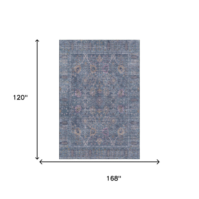 10' X 14' Oriental Washable Area Rug With UV Protection (684430) - Blue / Brown
